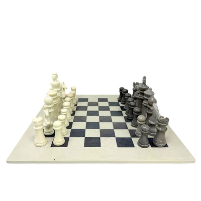 Soapstone Hand-Carved Traditional Chess Set - Grey/Natural Stone