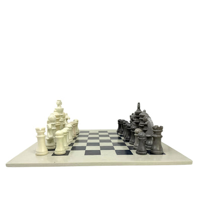 Soapstone Hand-Carved Traditional Chess Set - Grey/Natural Stone