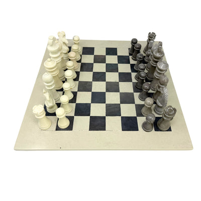 Soapstone Hand-Carved Traditional Chess Set - Grey/Natural Stone