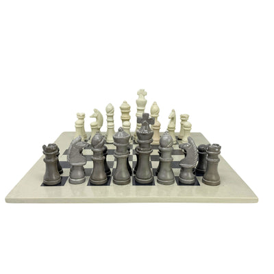 Soapstone Hand-Carved Traditional Chess Set - Grey/Natural Stone