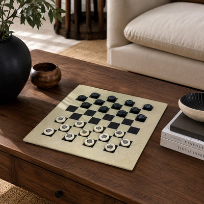 Soapstone Hand-Carved Checker Set with Decorative Fish
