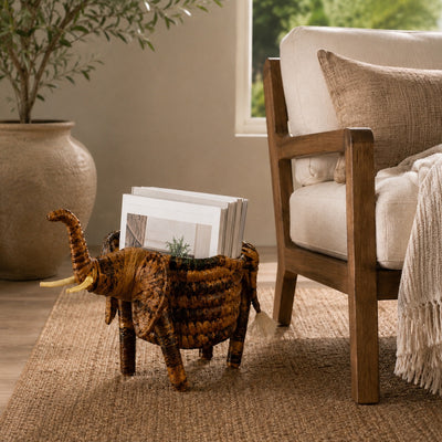 Handcrafted Banana Fiber Safari Animal Elephant Basket - Large