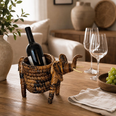 Handcrafted Banana Fiber Safari Animal Elephant Basket - Medium