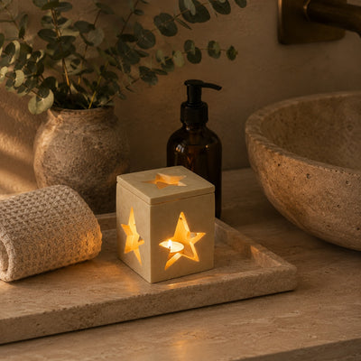 Hand-Carved Soapstone Star Cutout Tealight Box