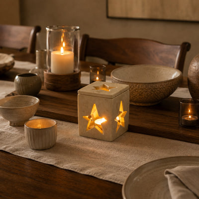 Hand-Carved Soapstone Star Cutout Tealight Box