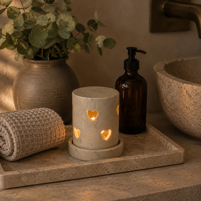 Hand-Carved  Soapstone Heart Tealight Holder with Secret Giraffe Carving