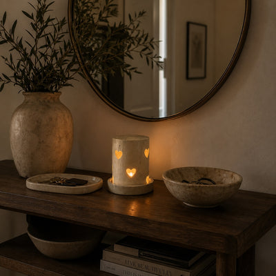 Hand-Carved  Soapstone Heart Tealight Holder with Secret Giraffe Carving