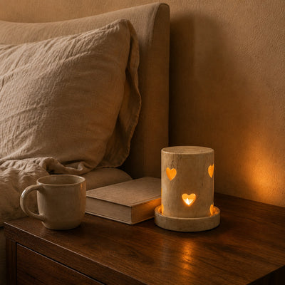 Hand-Carved  Soapstone Heart Tealight Holder with Secret Giraffe Carving