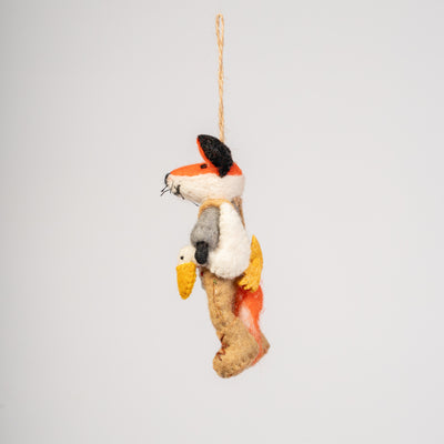 Woodland Fox Mushroom Forager Felt Ornament
