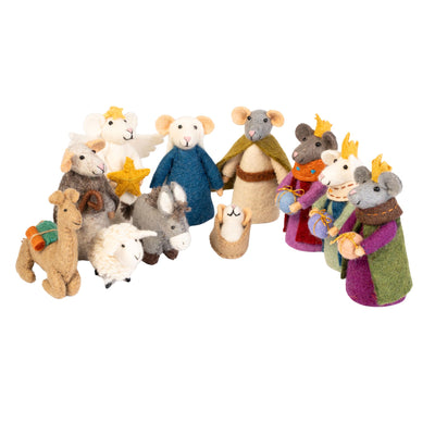 Handcrafted Felt Mice Nativity Set with Storage Bag – 11 Pieces