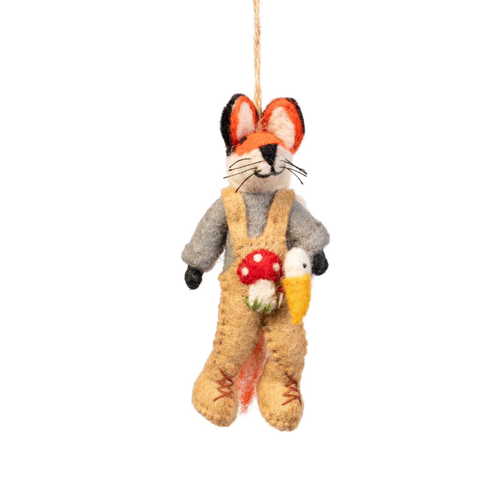 Woodland Fox Mushroom Forager Felt Ornament