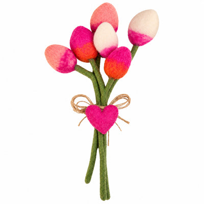 ***PACK OF 5*** Handmade Tulip Felt Bouquet with Heart Charm -  Pink