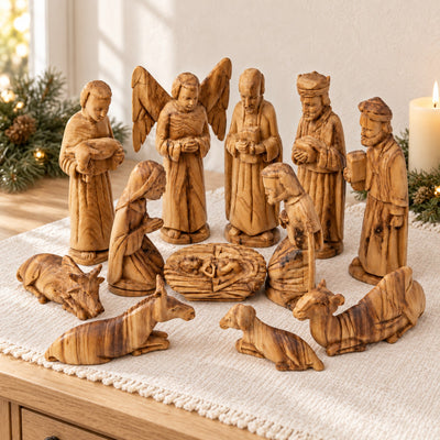 Hand-carved Wood Nativity Set from Kenya, 12 piece set
