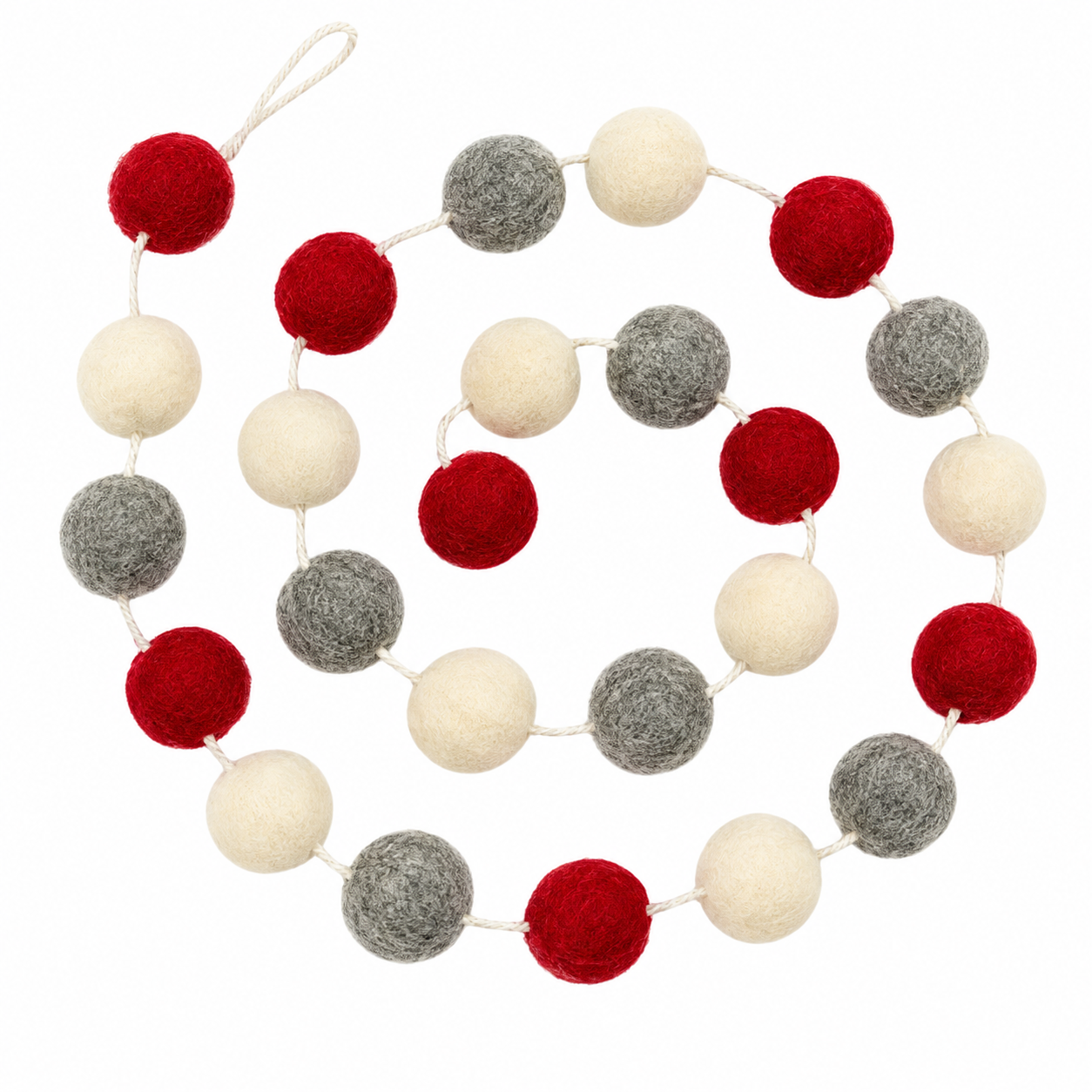 Pom Pom Felt Garland Holiday Decor, Red/White/Grey