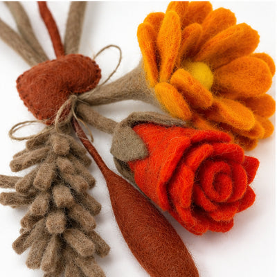 PACK OF 5 - Handmade Felt Autumn Flower Harvest Bouquet