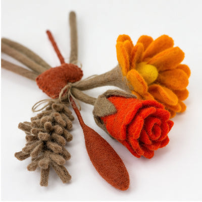 PACK OF 5 - Handmade Felt Autumn Flower Harvest Bouquet