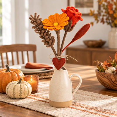 PACK OF 5 - Handmade Felt Autumn Flower Harvest Bouquet
