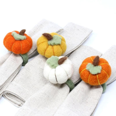 Harvest Table Set of 2: Felt Bouquet and Pumpkin Napkin Rings