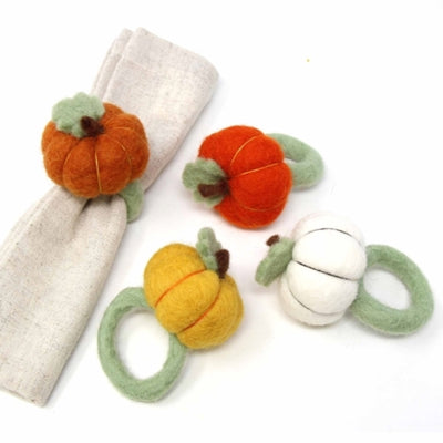 Harvest Table Set of 2: Felt Bouquet and Pumpkin Napkin Rings