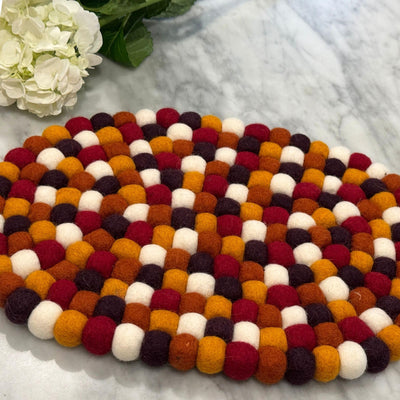 Handmade Felt Fall Tabletop Set – Harvest Flower Bouquet & Oval Casserole Trivet