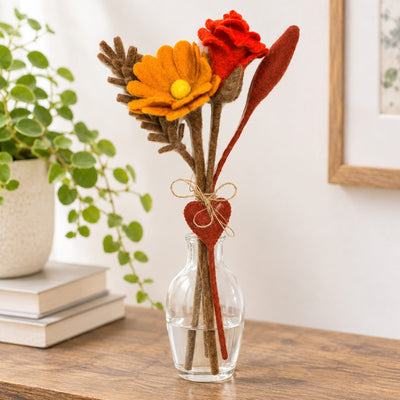 Handmade Felt Fall Tabletop Set – Harvest Flower Bouquet & Oval Casserole Trivet