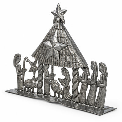 Christmas Hut Nativity Haitian Metal Drum Wall Art- 13 x 10 inch
