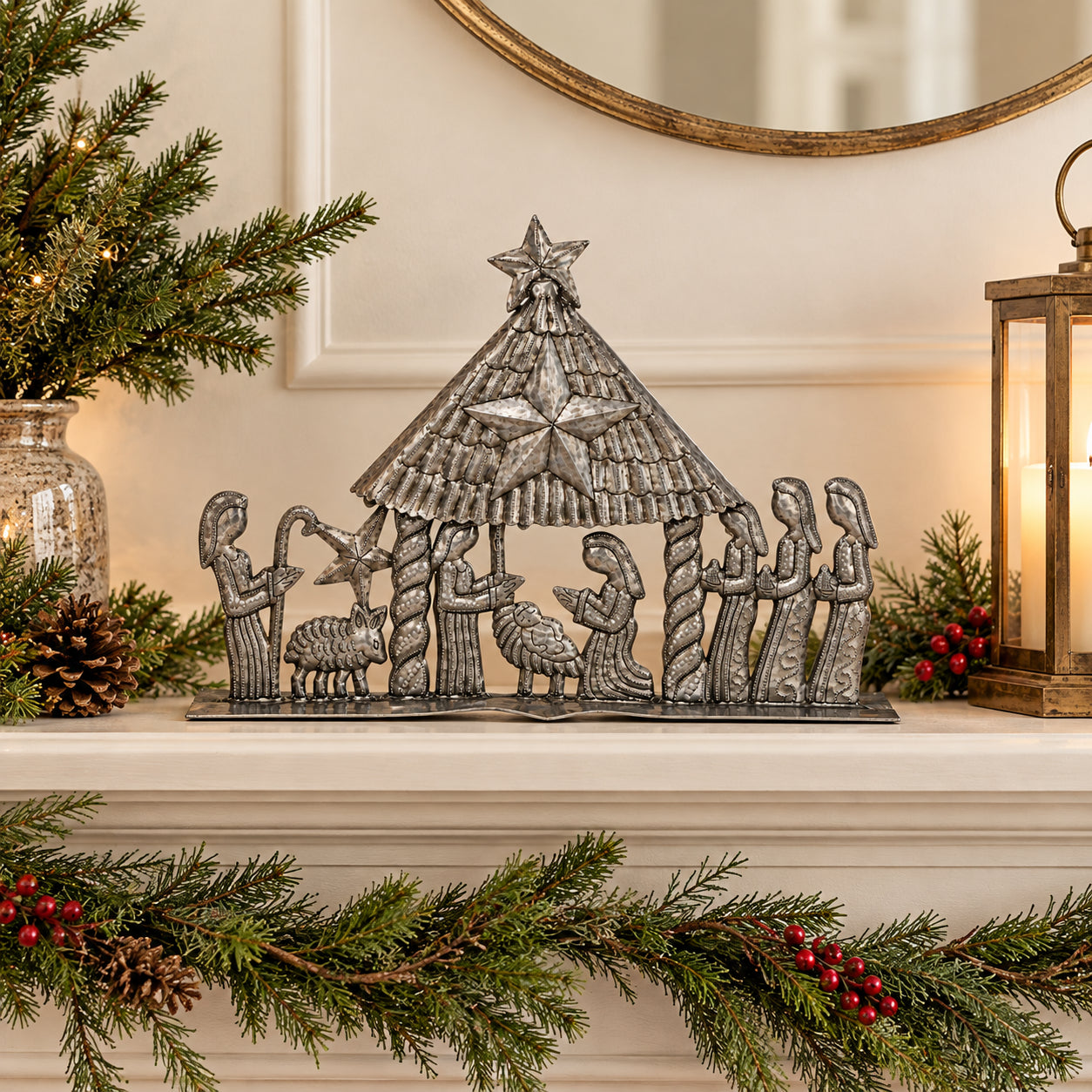Christmas Hut Nativity Haitian Metal Drum Wall Art- 13 x 10 inch