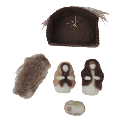 Handmade Petite Felt Nativity with Barn