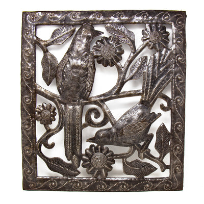 Two Birds Ringed Haitian Metal Drum Square Wall Art (11" x 12")