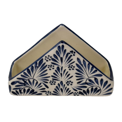 Mexican Pottery Napkin Holder Blue Plumeado
