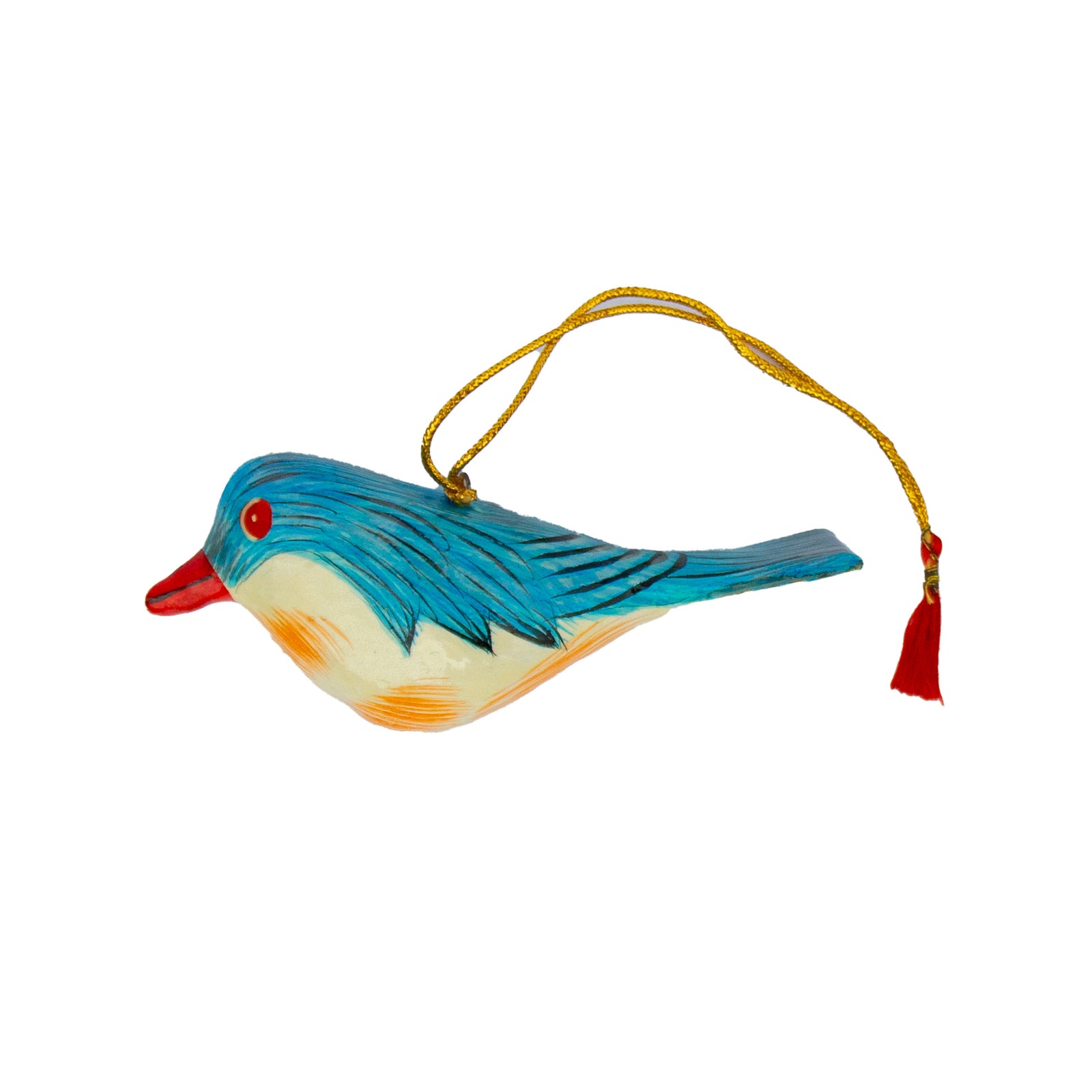 Handpainted Blue Bird Ornament Recycled Paper Mache