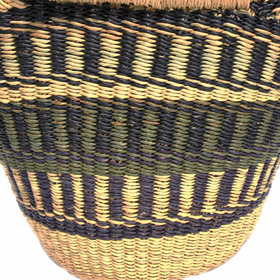 Bolga Tote, Neutrals with Leather Handle - 14-inch