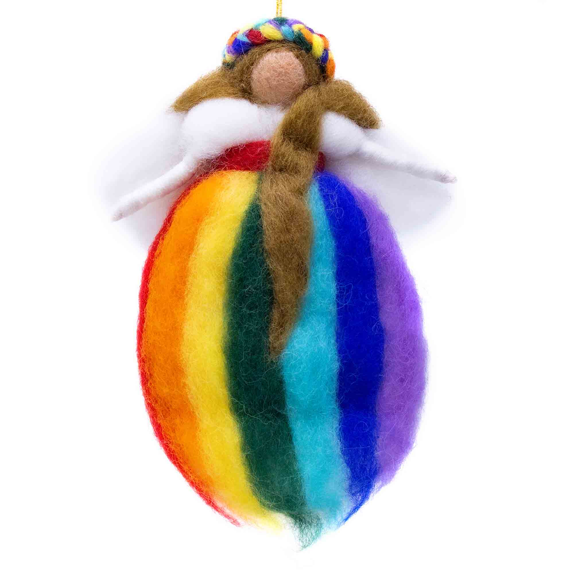 Rainbow Fairy White Wings Handmade Felt Ornament