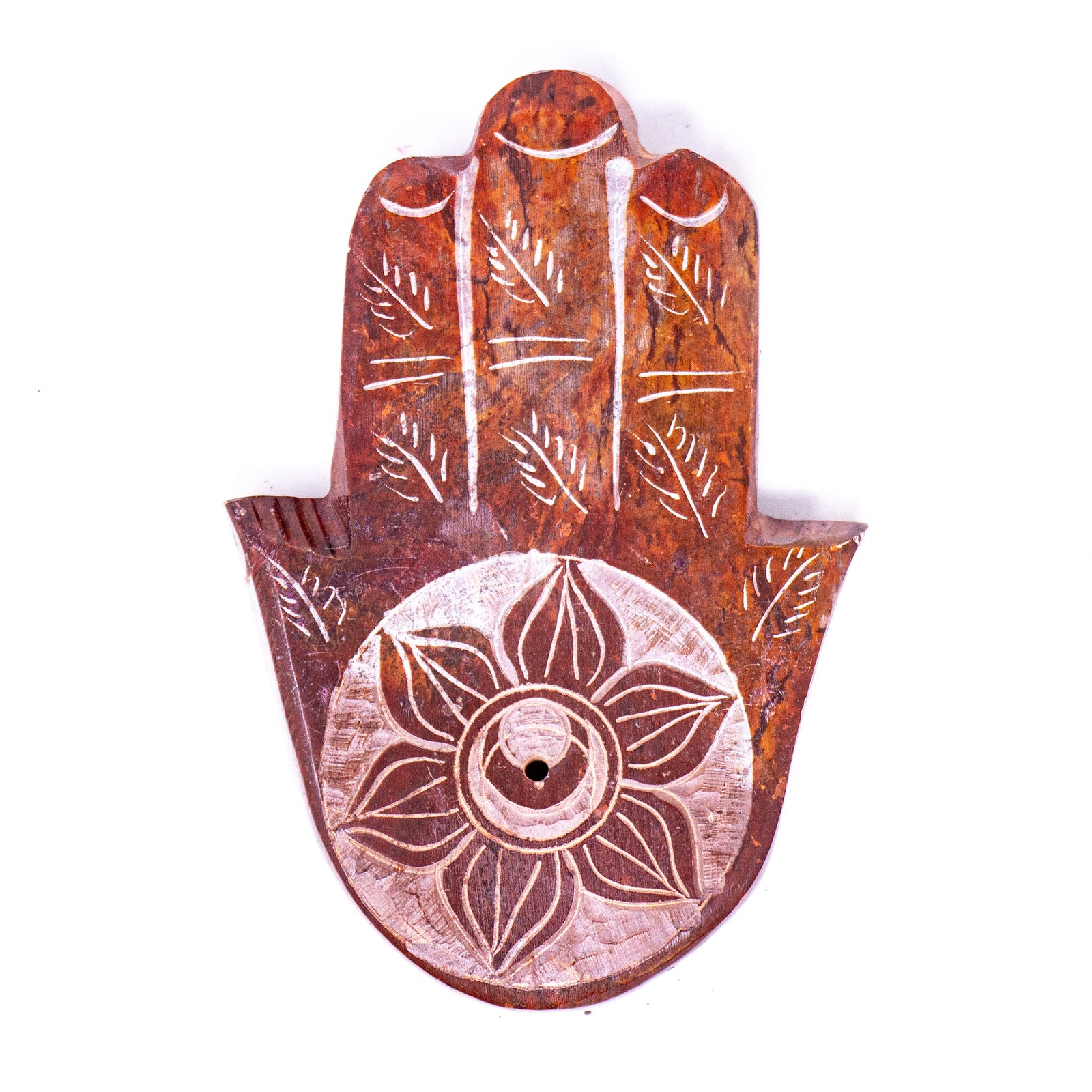 Soapstone Hamsa Hand Incense Holder - Sacral Chakra Orange