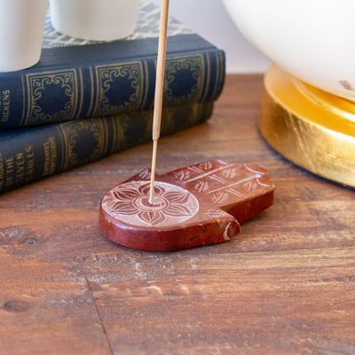 Soapstone Hamsa Hand Incense Holder - Sacral Chakra Orange