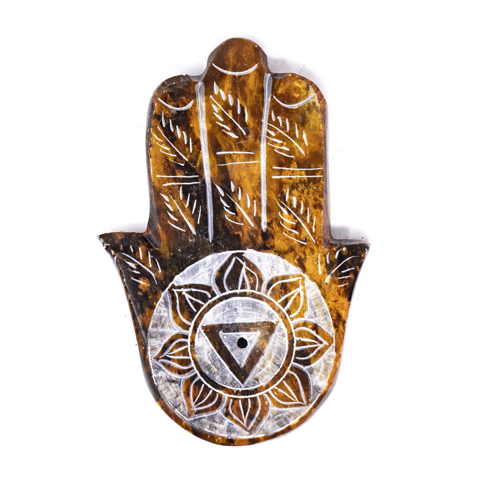 Soapstone Hamsa Hand Incense Holder - Solar Plexus Chakra Yellow