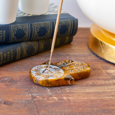 Soapstone Hamsa Hand Incense Holder - Solar Plexus Chakra Yellow