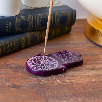 Soapstone Hamsa Hand Incense Holder - Crown Chakra Purple
