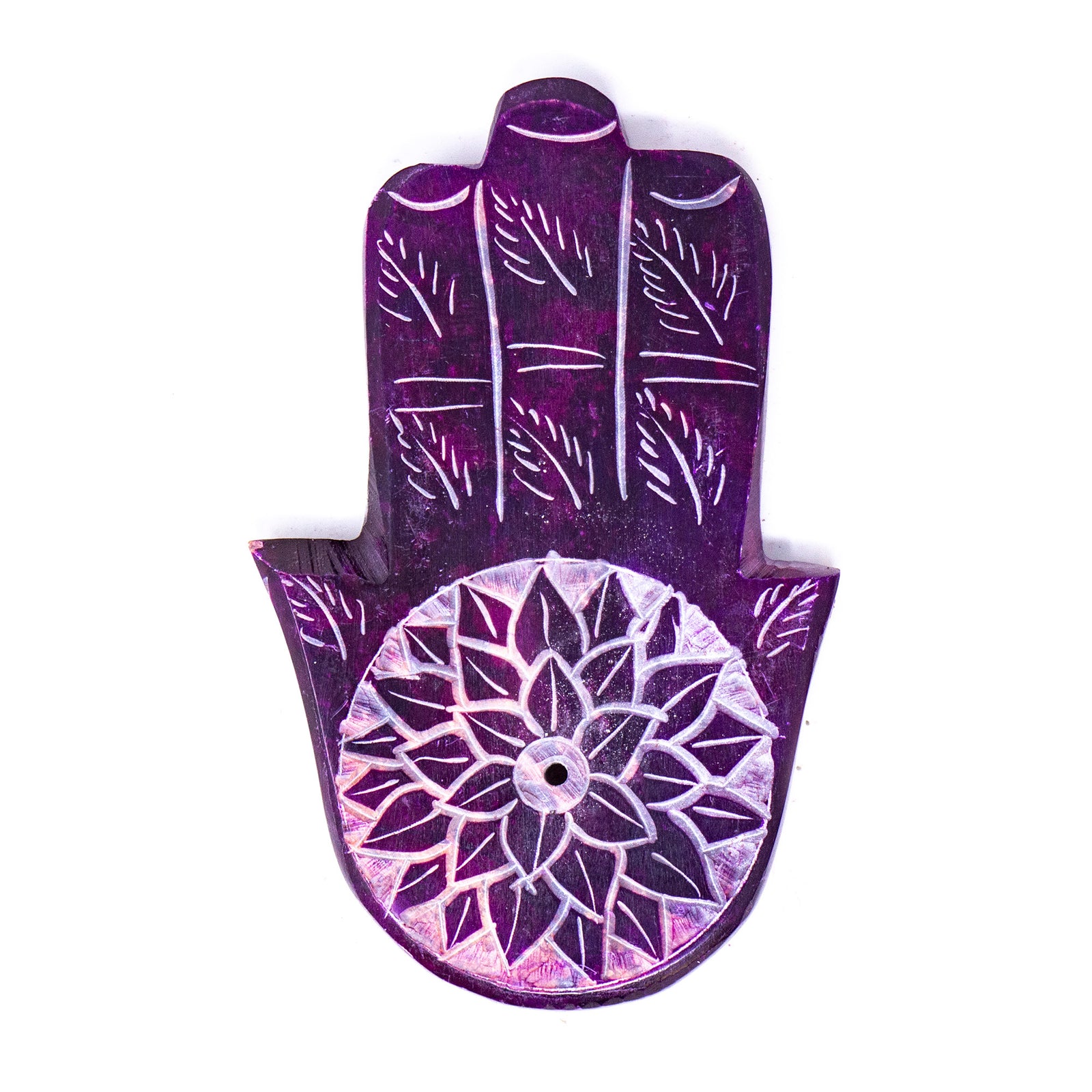 Soapstone Hamsa Hand Incense Holder - Crown Chakra Purple