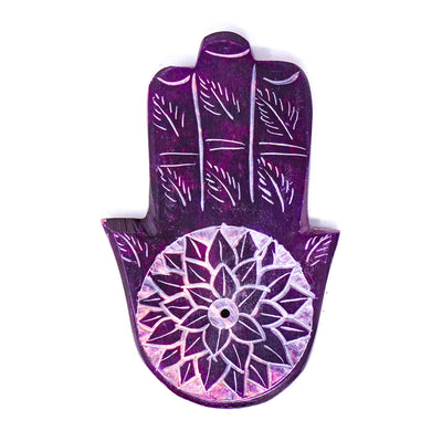 Soapstone Hamsa Hand Incense Holder - Crown Chakra Purple