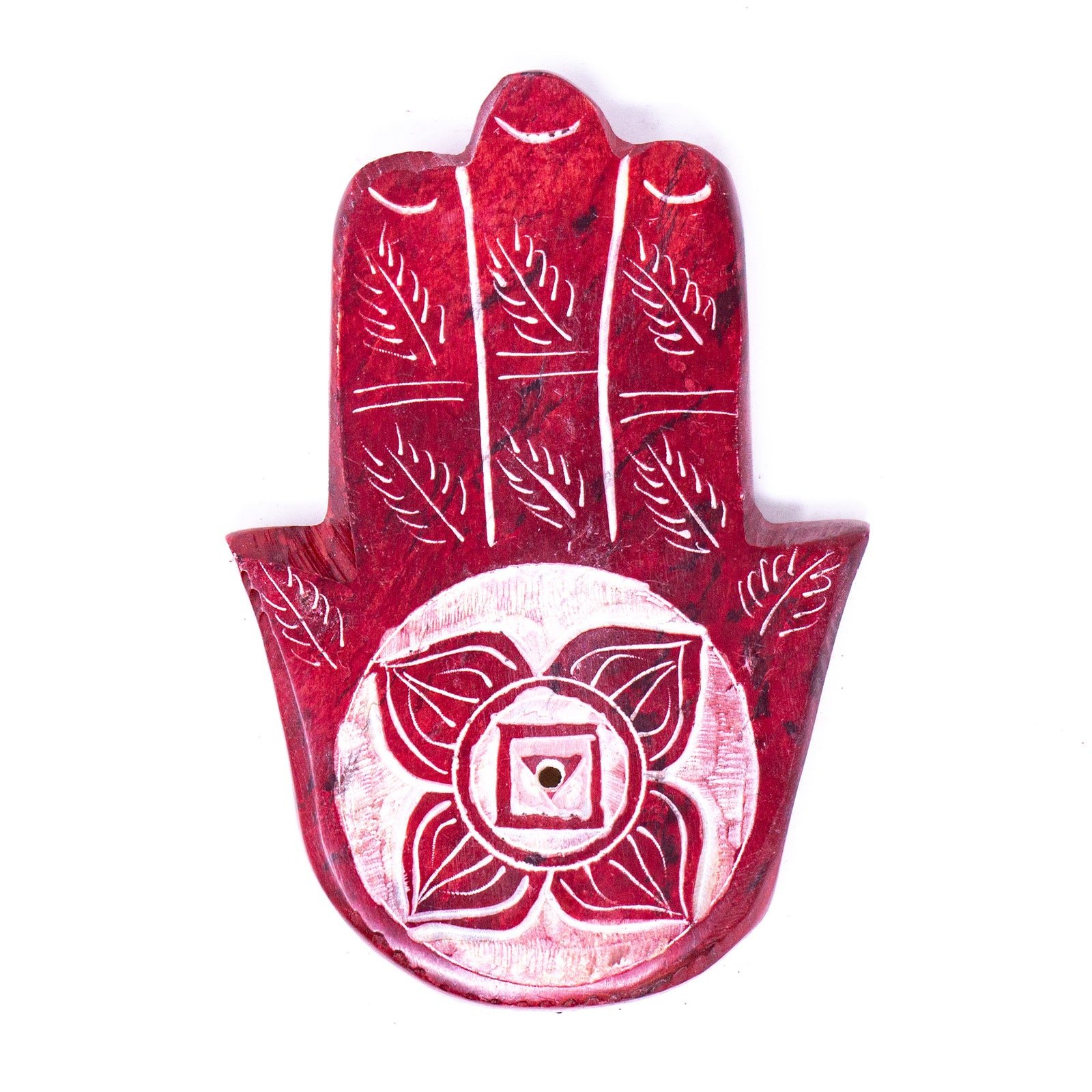 Soapstone Hamsa Hand Incense Holder - Root Chakra Red