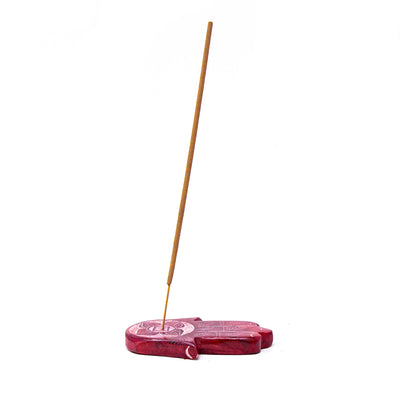 Soapstone Hamsa Hand Incense Holder - Root Chakra Red