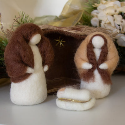 Handmade Petite Felt Nativity with Barn