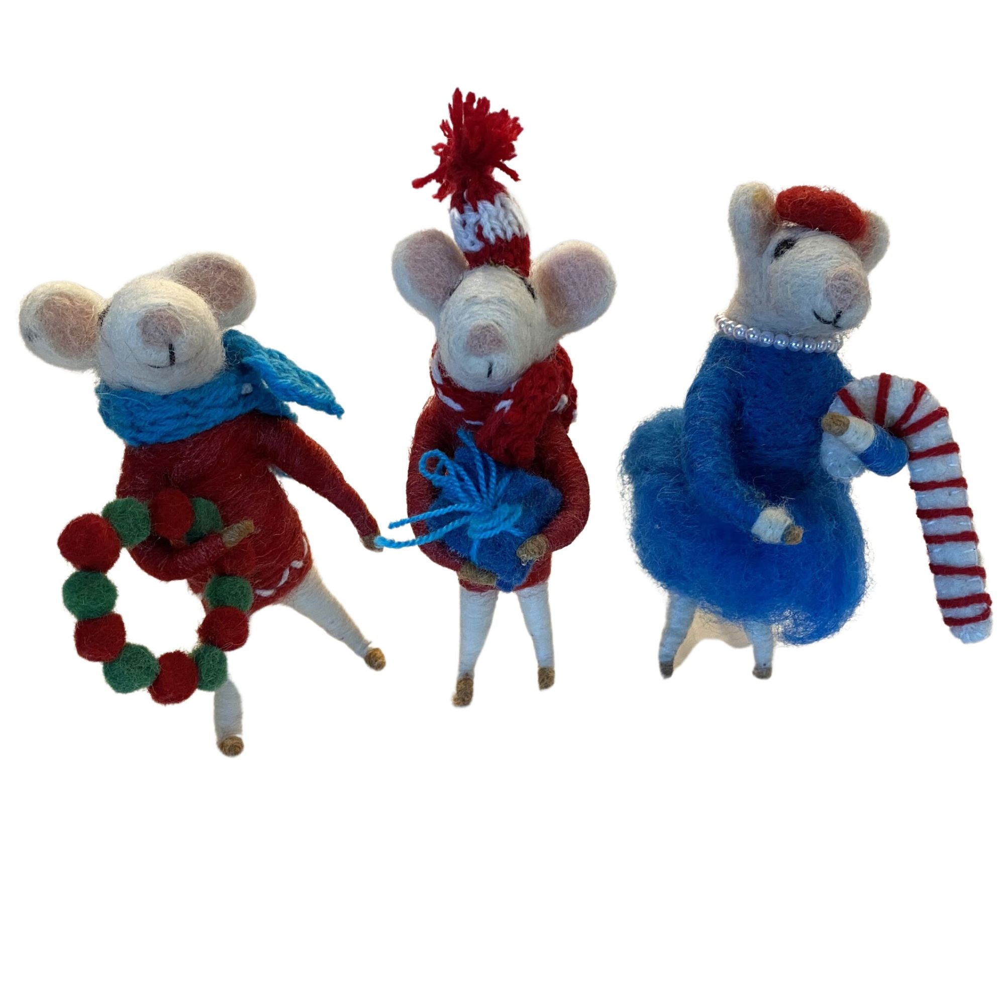 Handfelted Christmas Mice Collectible Figurines, Set of 3