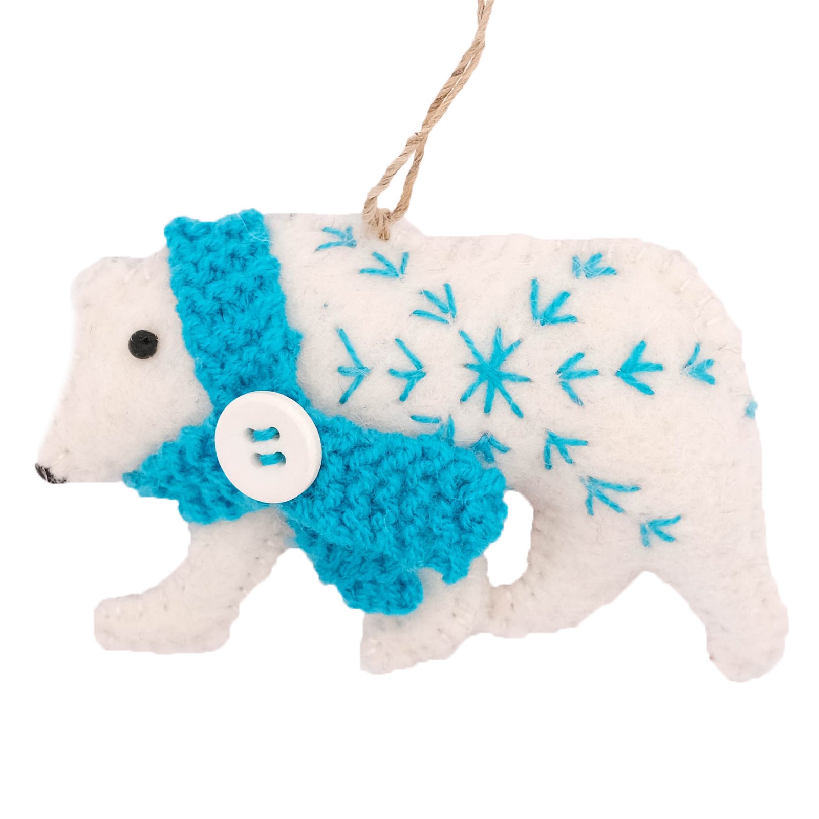 Polar Bear with Turquoise Detail, Handmade Felt Ornament