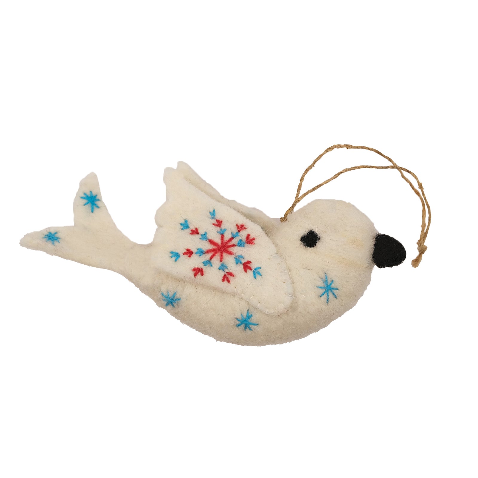 Dove Felt Holiday Ornament, Red and Turquoise