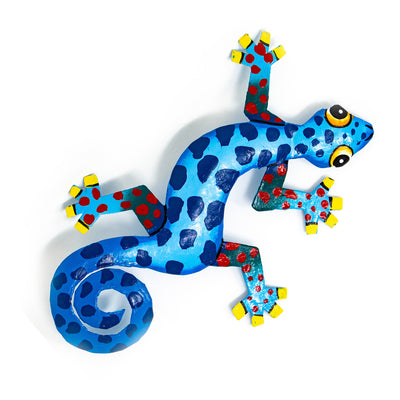 Eight inch Painted Metal Drum Art Gecko Wall Hanging Assorted