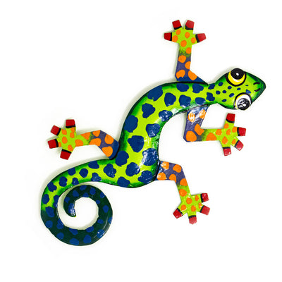 Eight inch Painted Metal Drum Art Gecko Wall Hanging Assorted