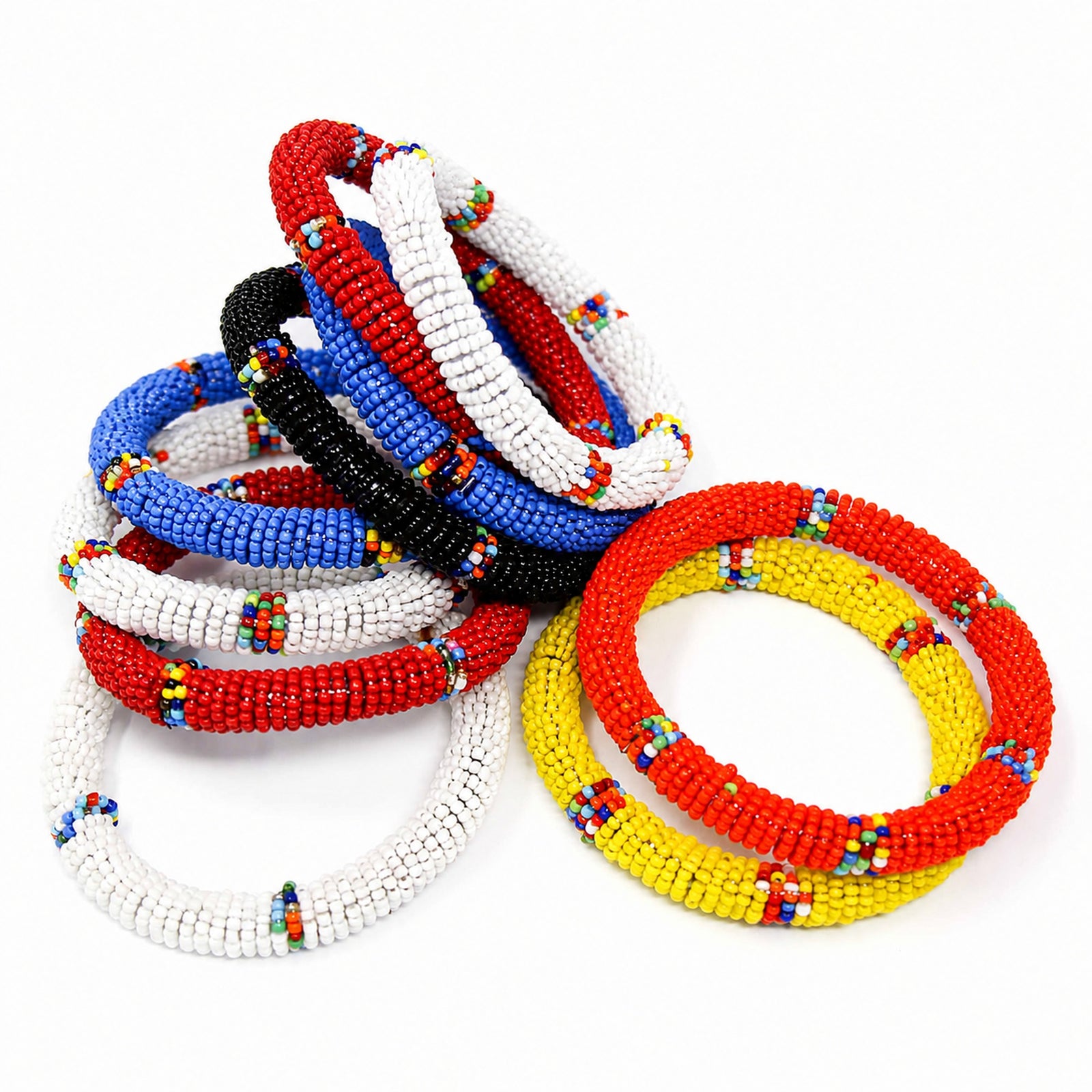 Maasai Bead Bangles, Set of 10 Mixed
