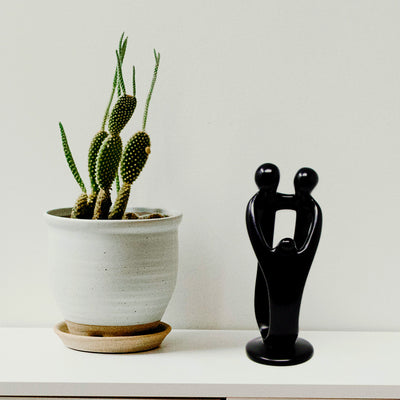 Single Soapstone Family Sculptures Black Finish - 10 inch